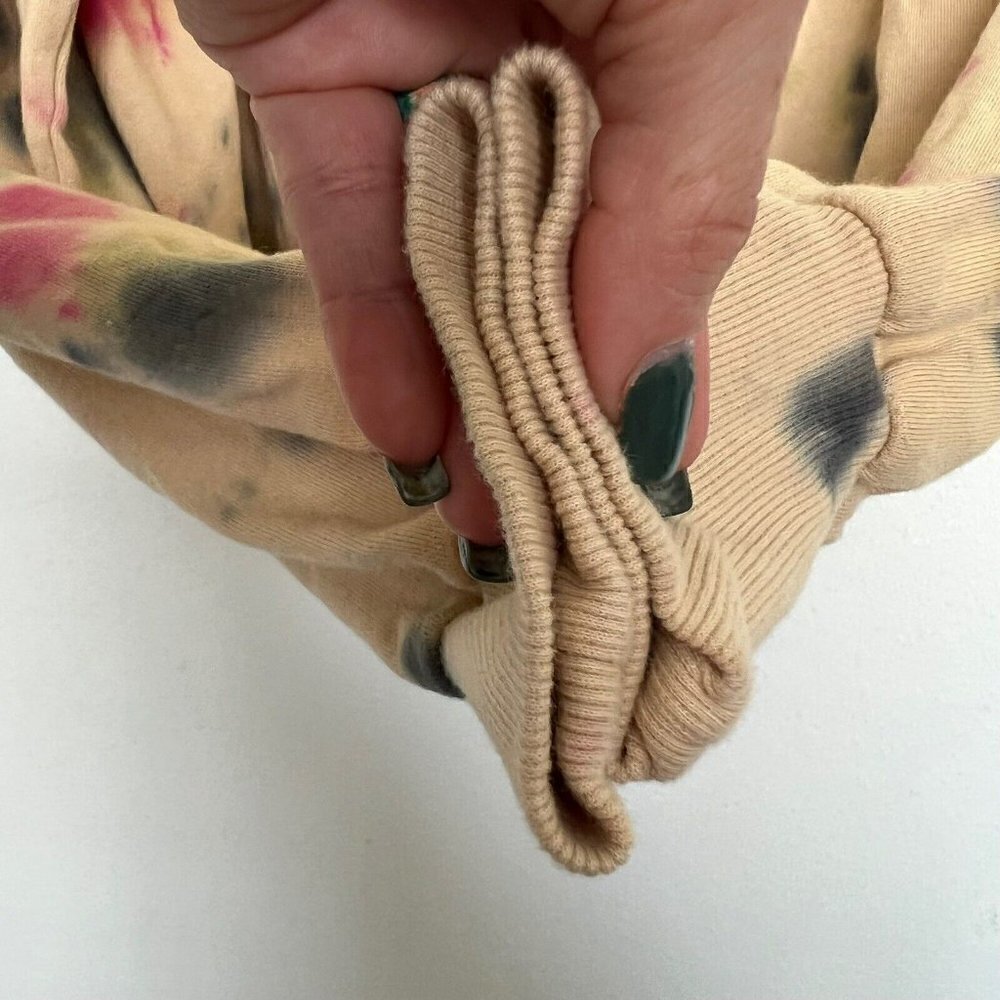 NWT AFRM Cropped Hoodie Sweatshirt SMALL Beige Tan Pink Tie Dye Drawstring - Picture 8 of 11